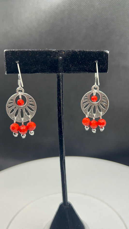 Chandelier Red Earrings Pewter