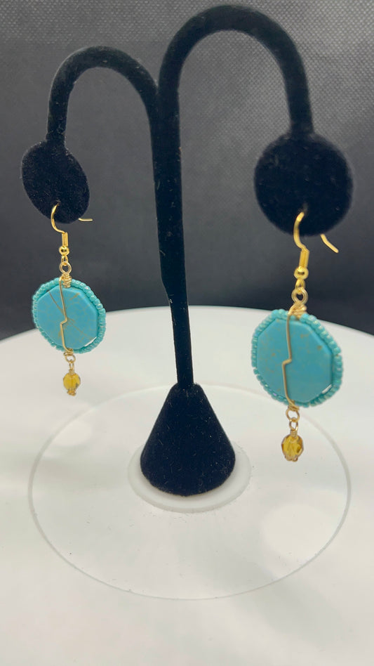 Magnesite Octagon Turquoise Earrings - Gold color