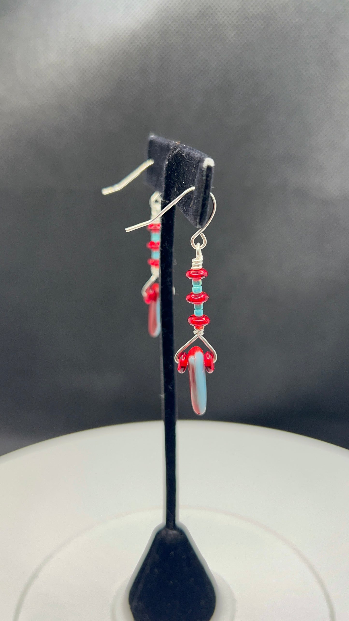 Blue/Red Shield and Saucer Earrings