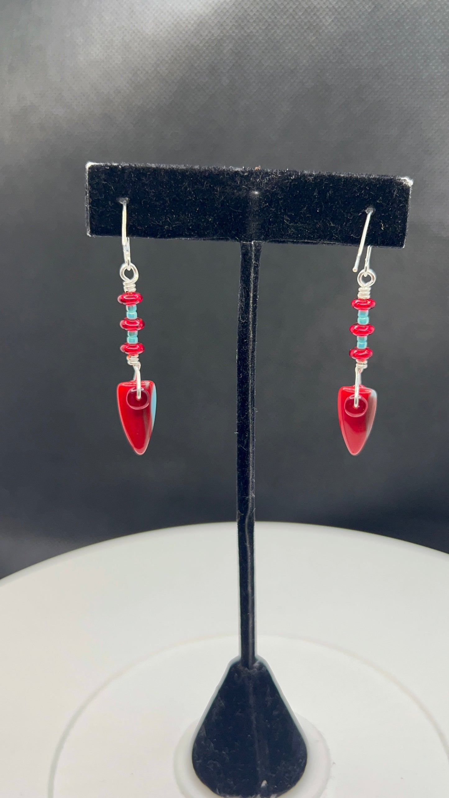 Blue/Red Shield and Saucer Earrings