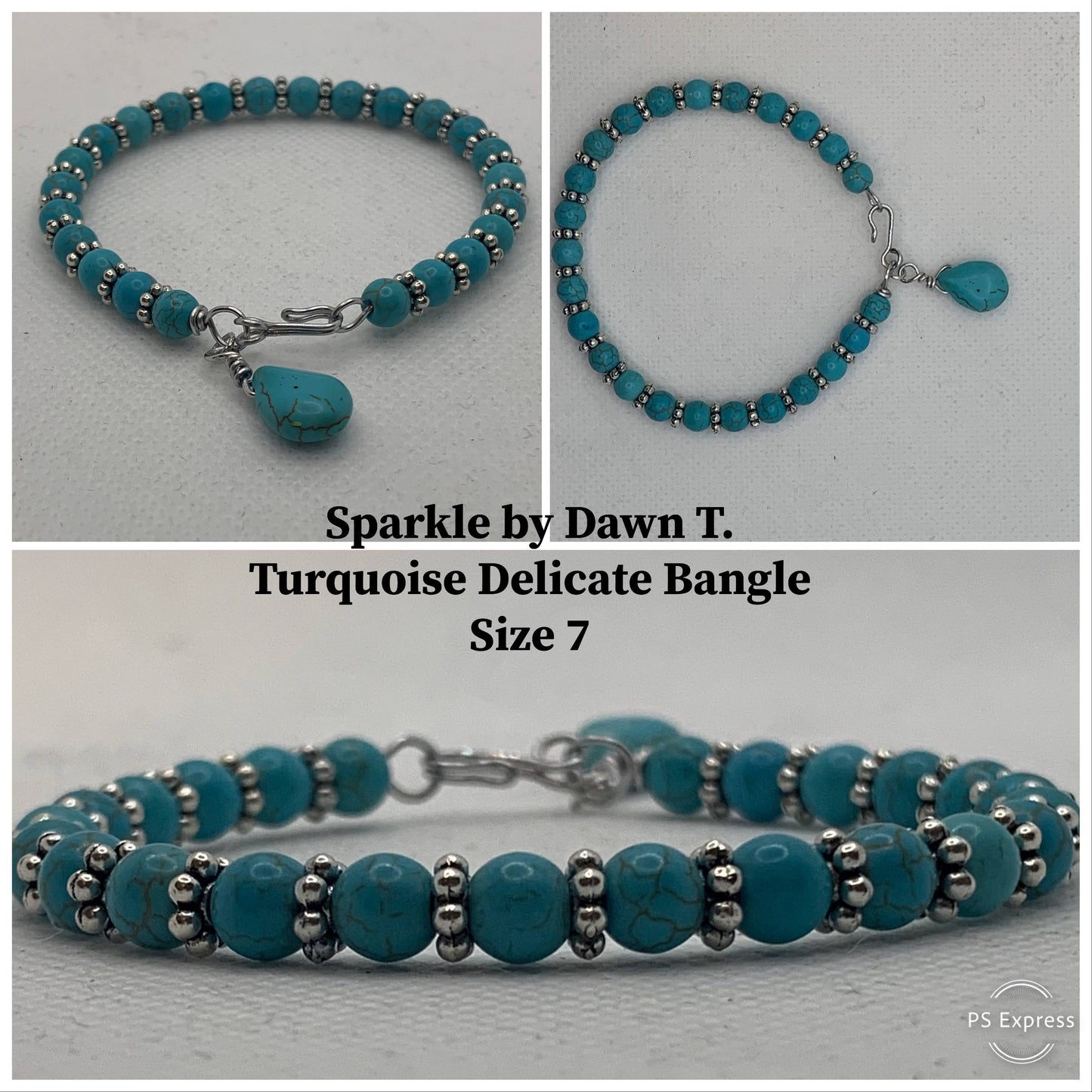 Delicate Turquoise Bangle with silver flower spacers