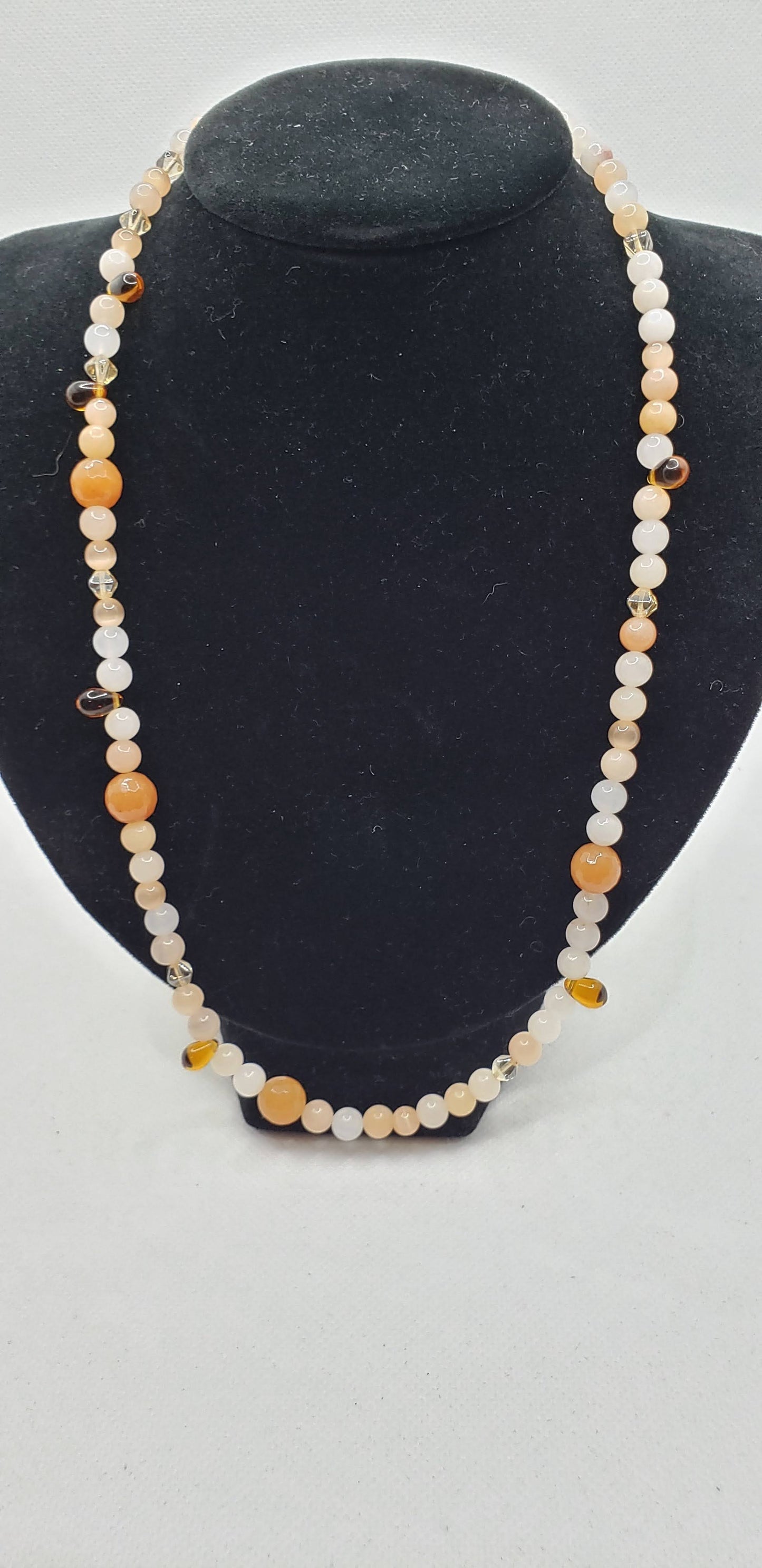 Amber Topaz & Champagne Czech Glass with Aventurine Beaded Necklace and Earrings