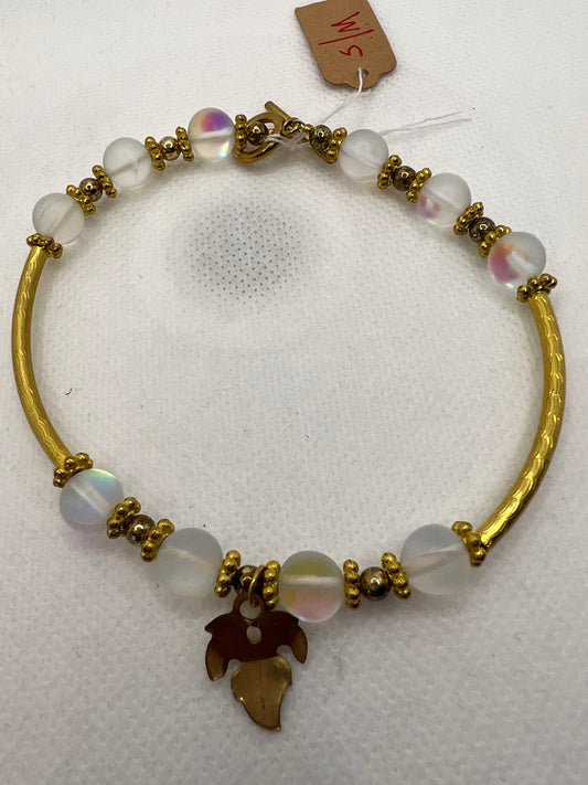 Moonstone, Gold and Leave Anklet Small-Med