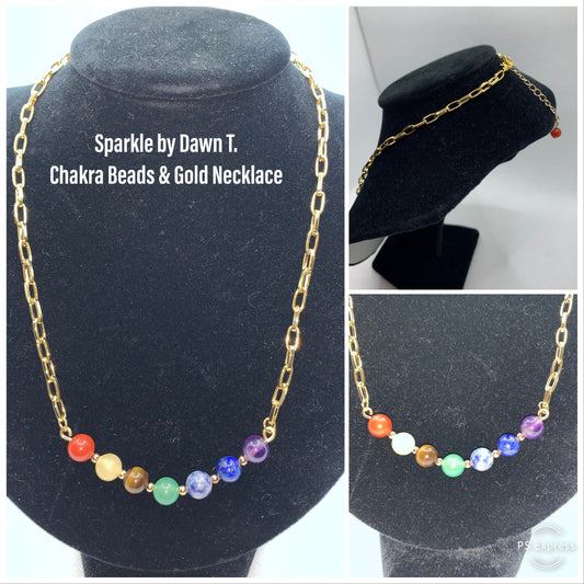 Chakra Beads on Gold Chain Necklace