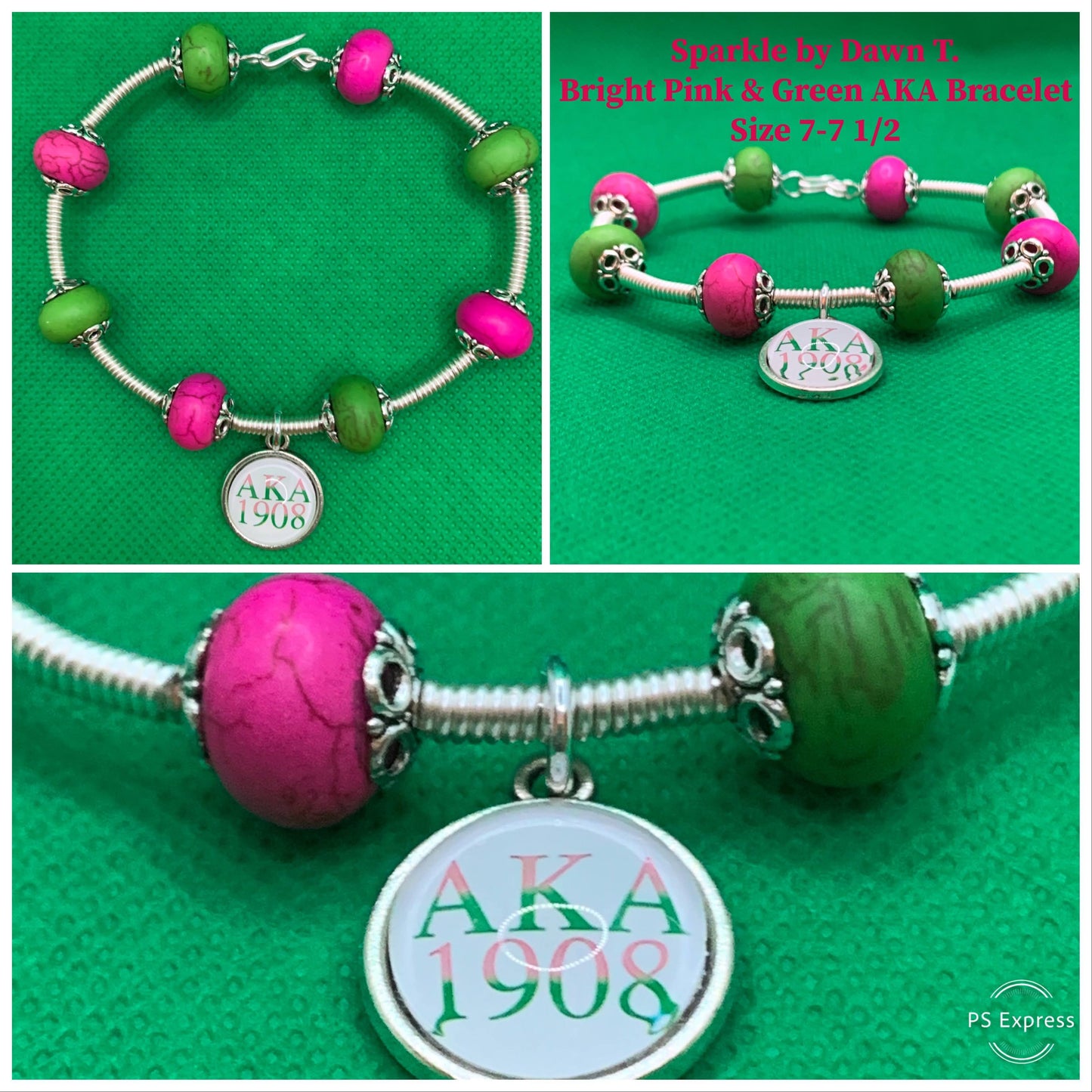 Bright Pink and Green AKA Pendant Bracelet