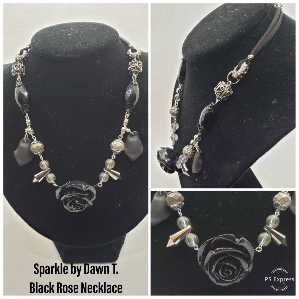 Black Rose necklace with matching Black Rose Earrings