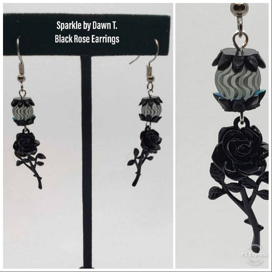 Black Rose necklace with matching Black Rose Earrings