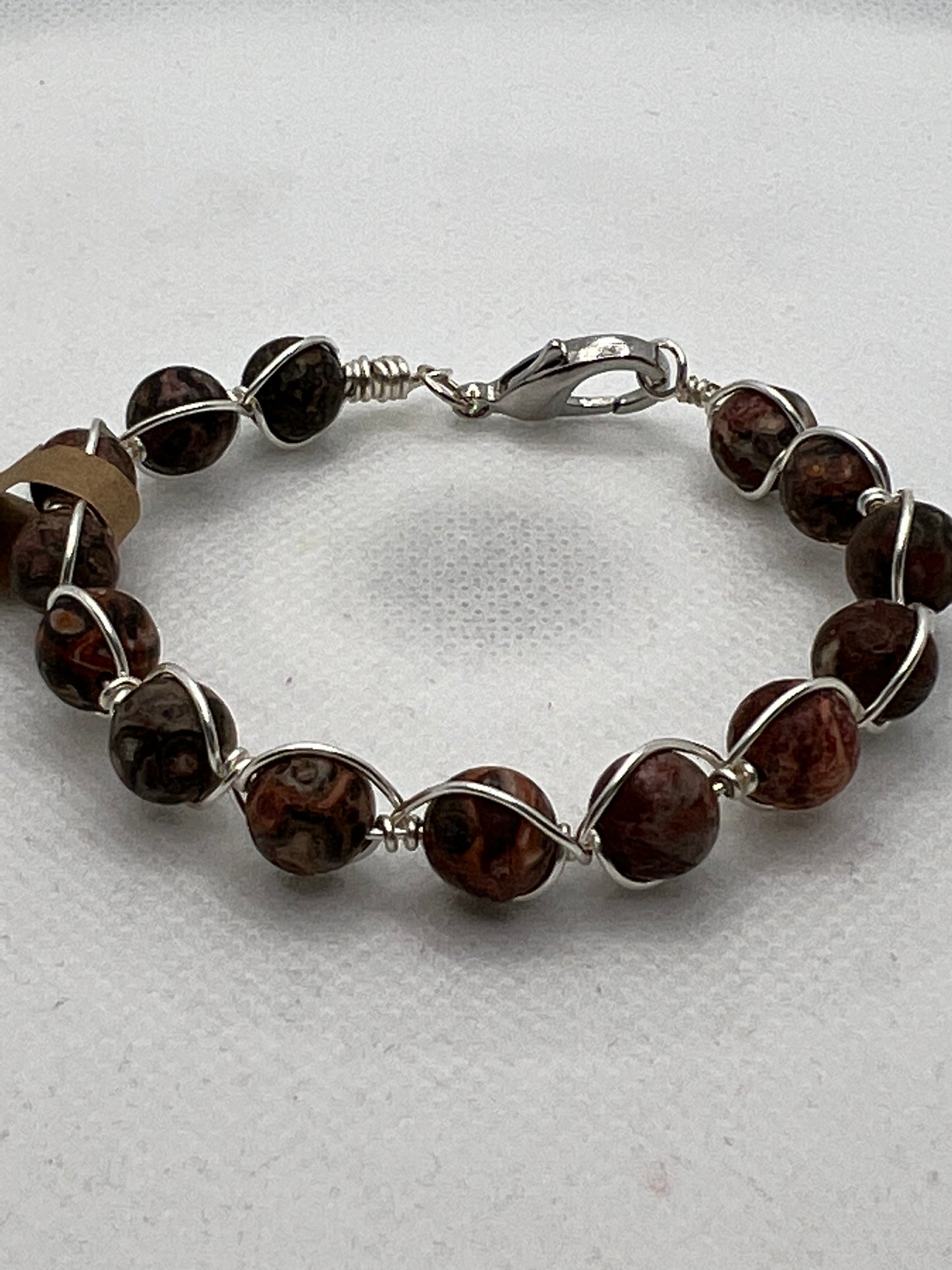 Brown multicolored and silver wire wrapped bracelet