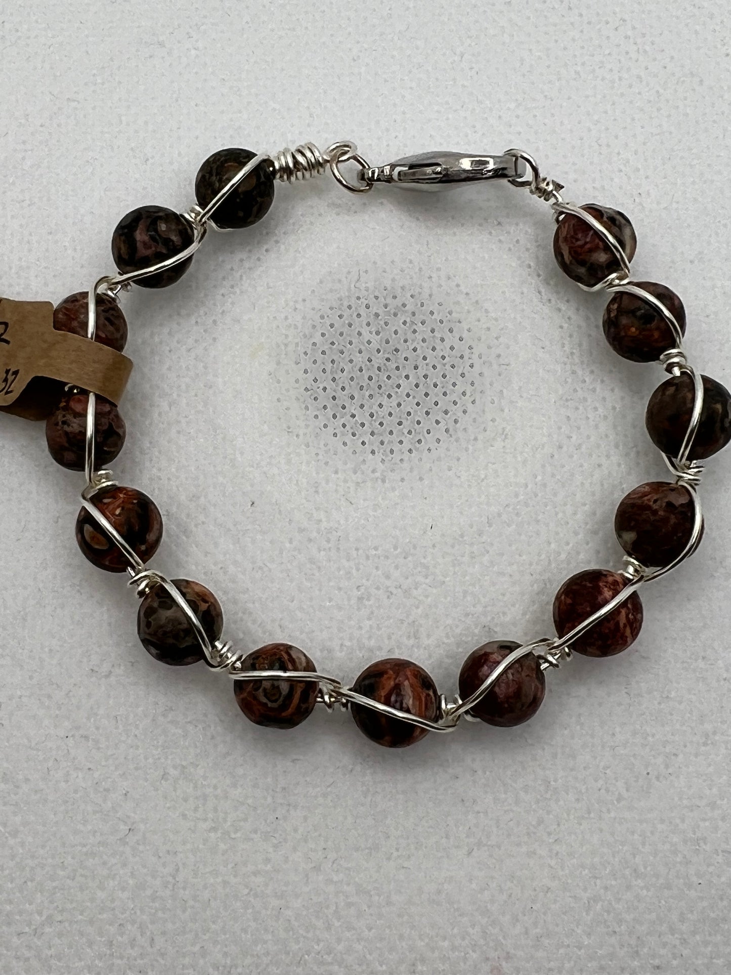 Brown multicolored and silver wire wrapped bracelet