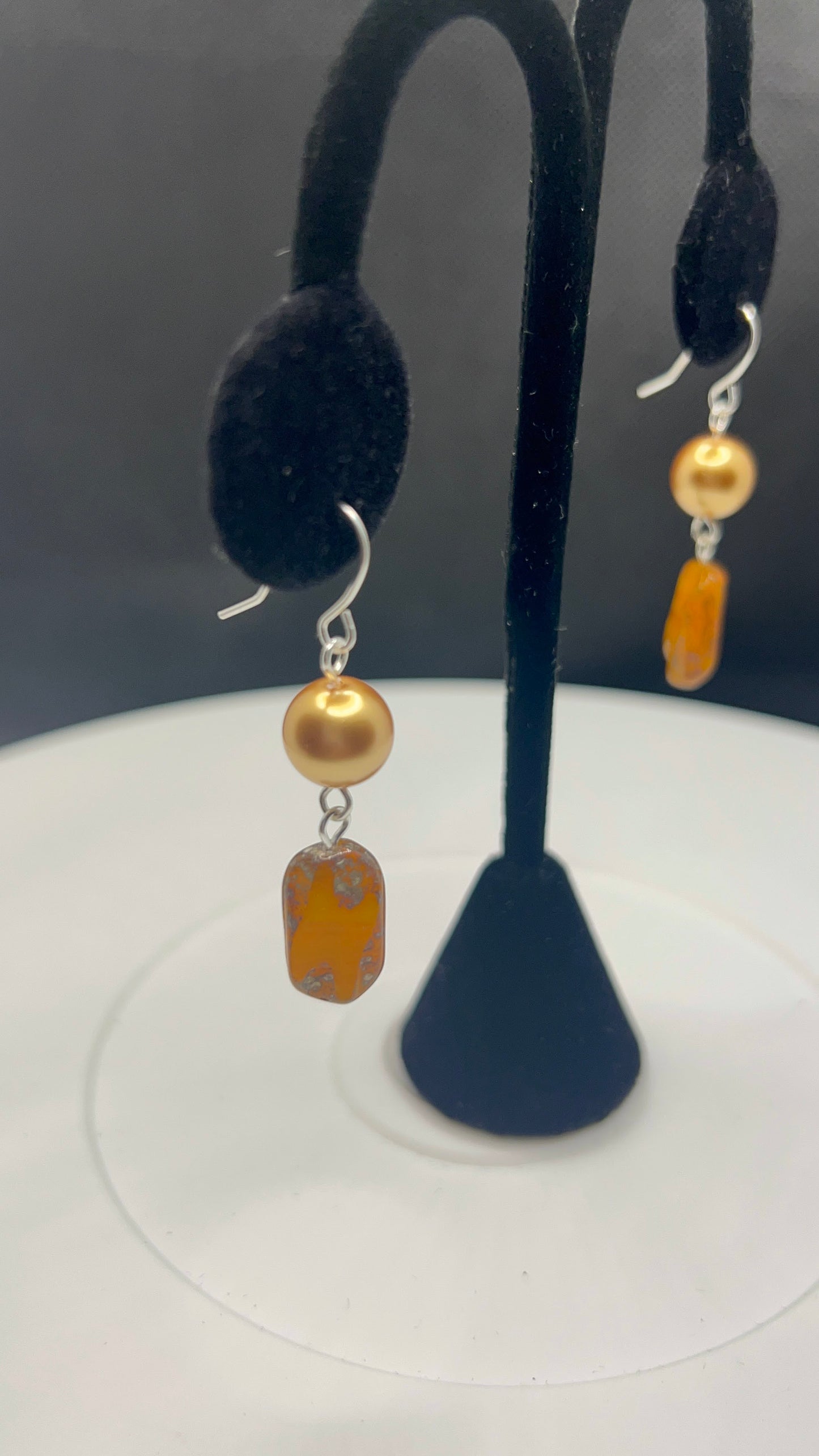 Large Pearl & Carnelian Orange Striped Earrings