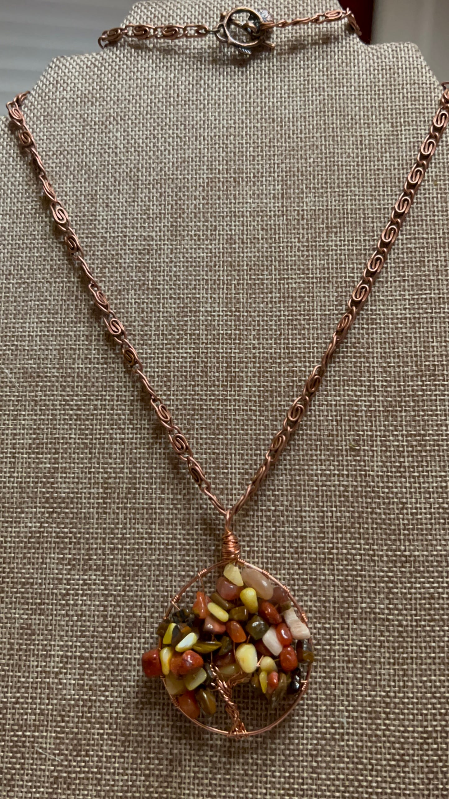 Fall Inspired Tree of Life Pendant with gemstones on copper chain