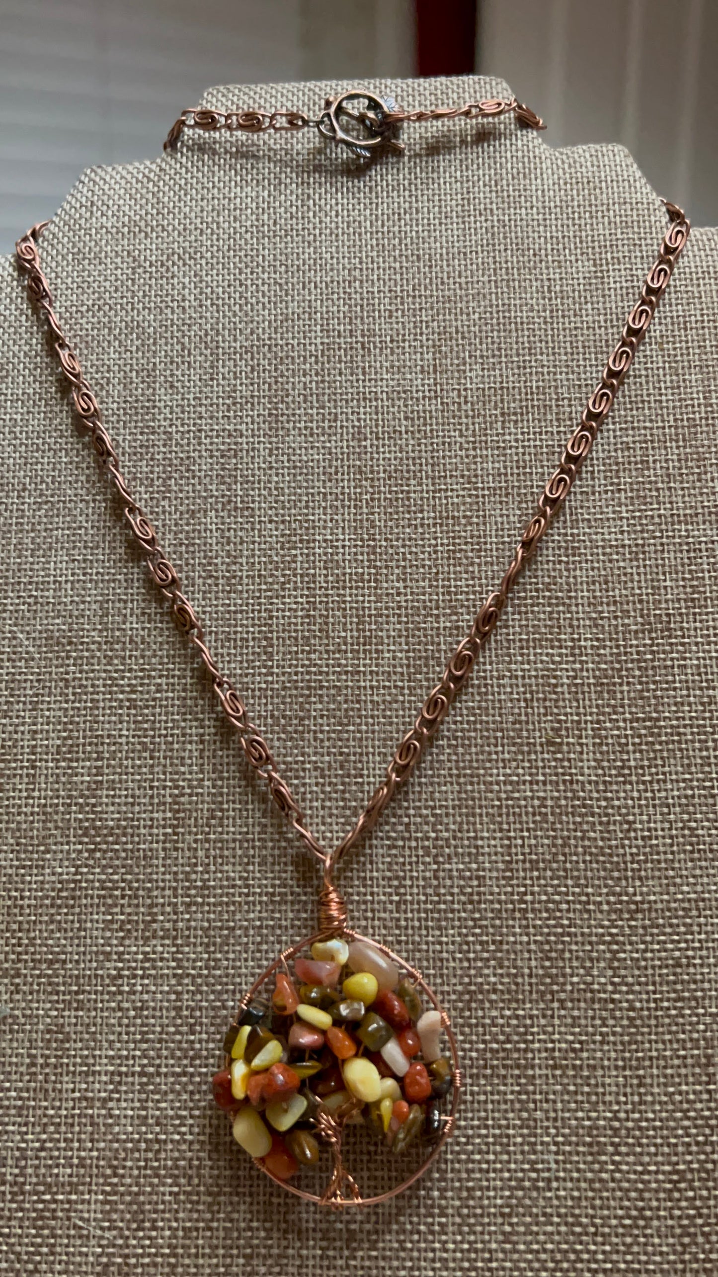 Fall Inspired Tree of Life Pendant with gemstones on copper chain