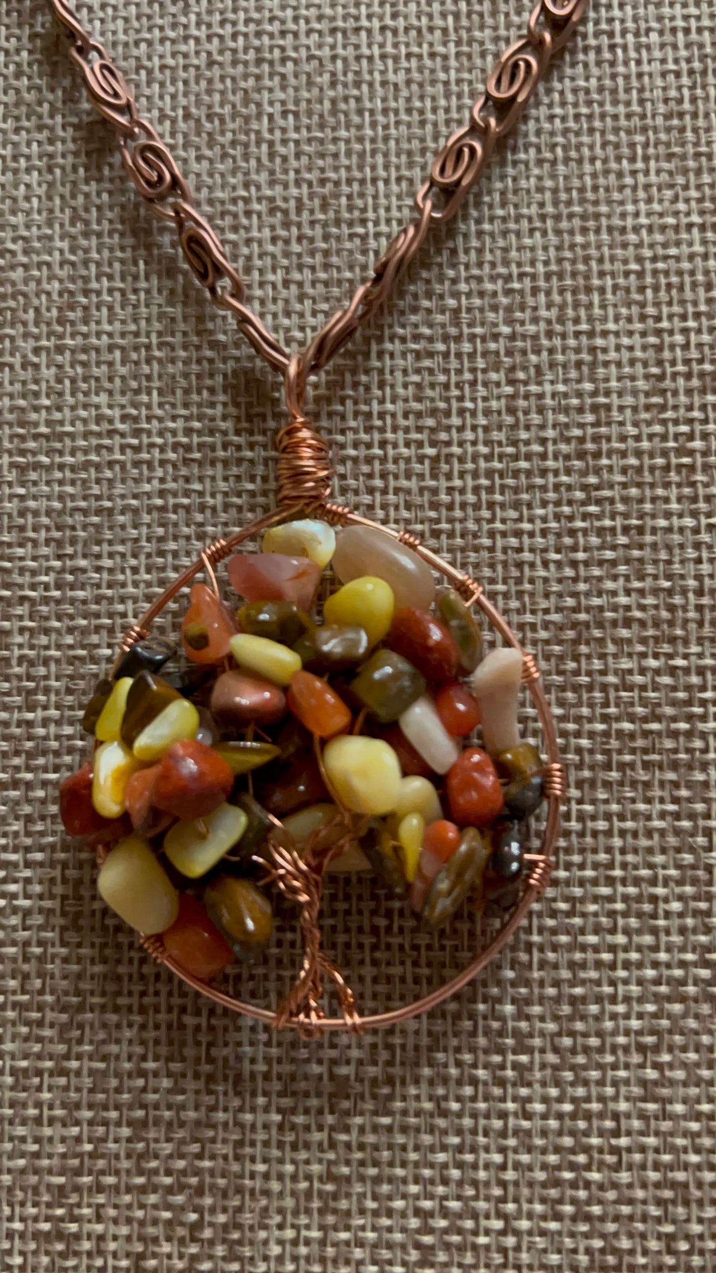 Fall Inspired Tree of Life Pendant with gemstones on copper chain