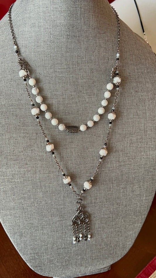 Gun Metal and White Howlite layered Necklace with Focal