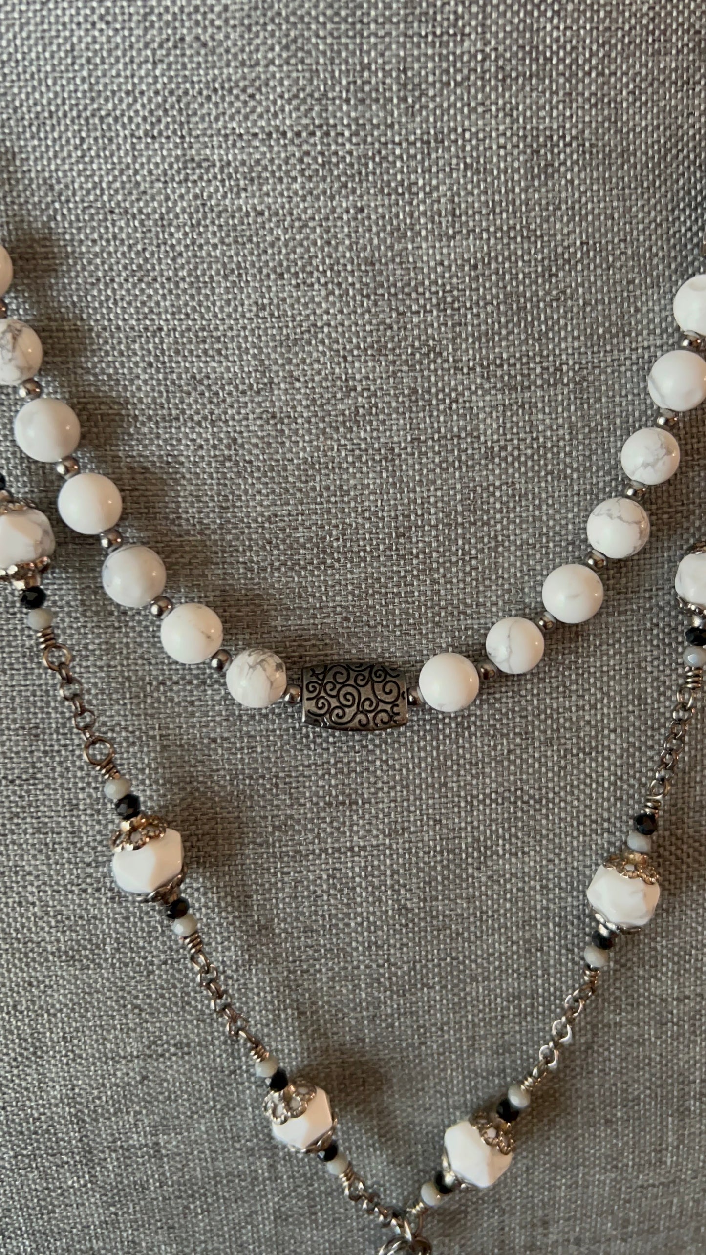 Gun Metal and White Howlite layered Necklace with Focal