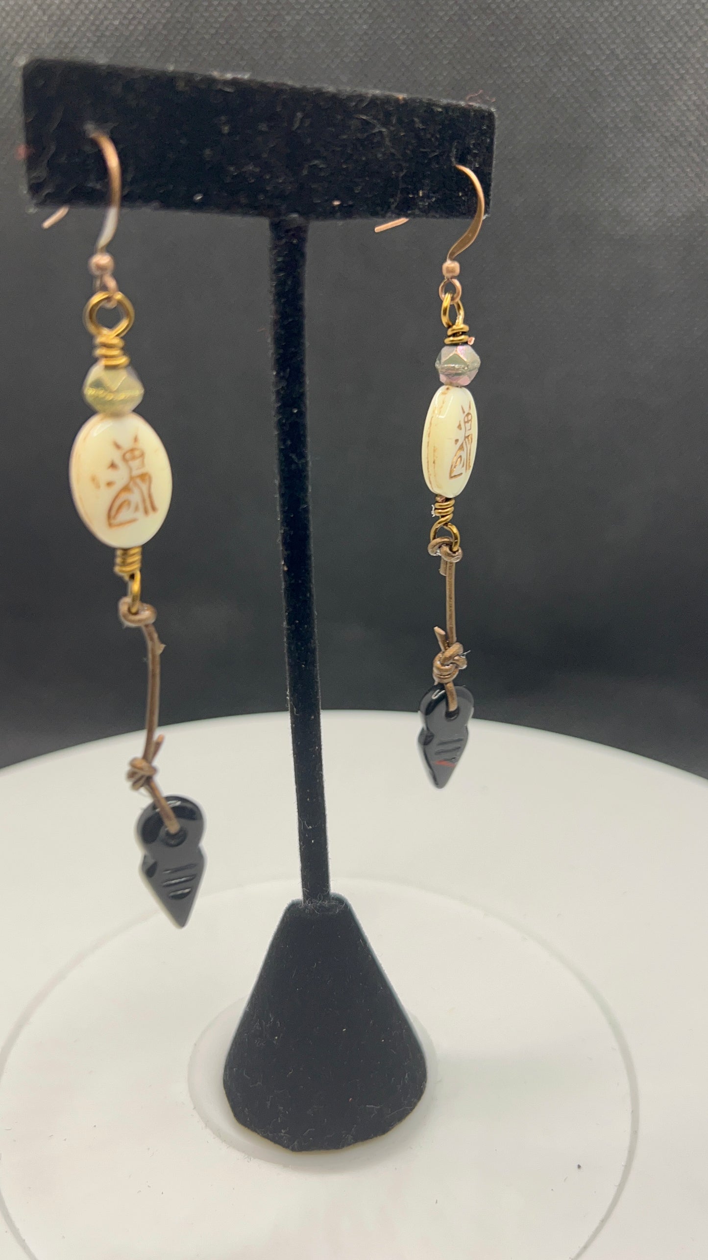 Egyptian Earrings with leather and Czech Glass