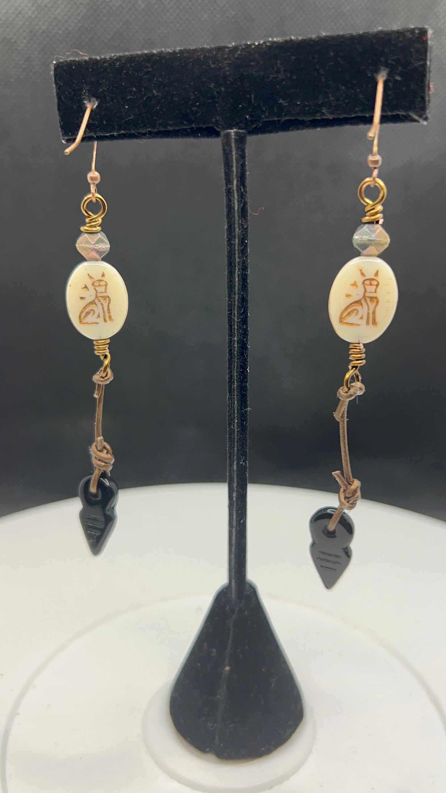 Egyptian Earrings with leather and Czech Glass