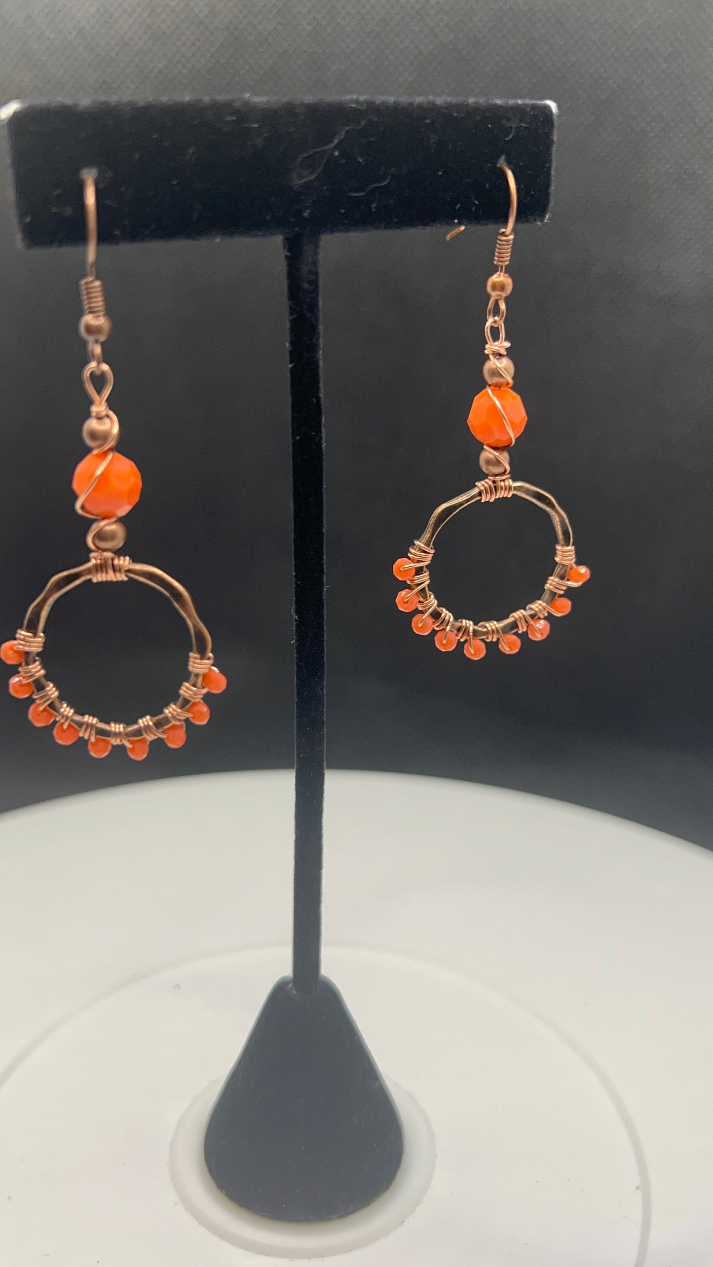 Orange Fire Crystal Wrapped Copper Earrings