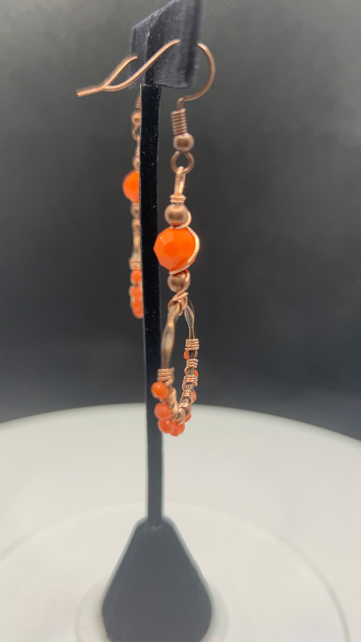 Orange Fire Crystal Wrapped Copper Earrings