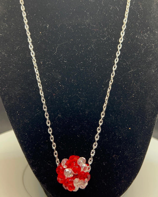 Red and Clear Crystal Handmade Focal Bead on Antique Silver Chain