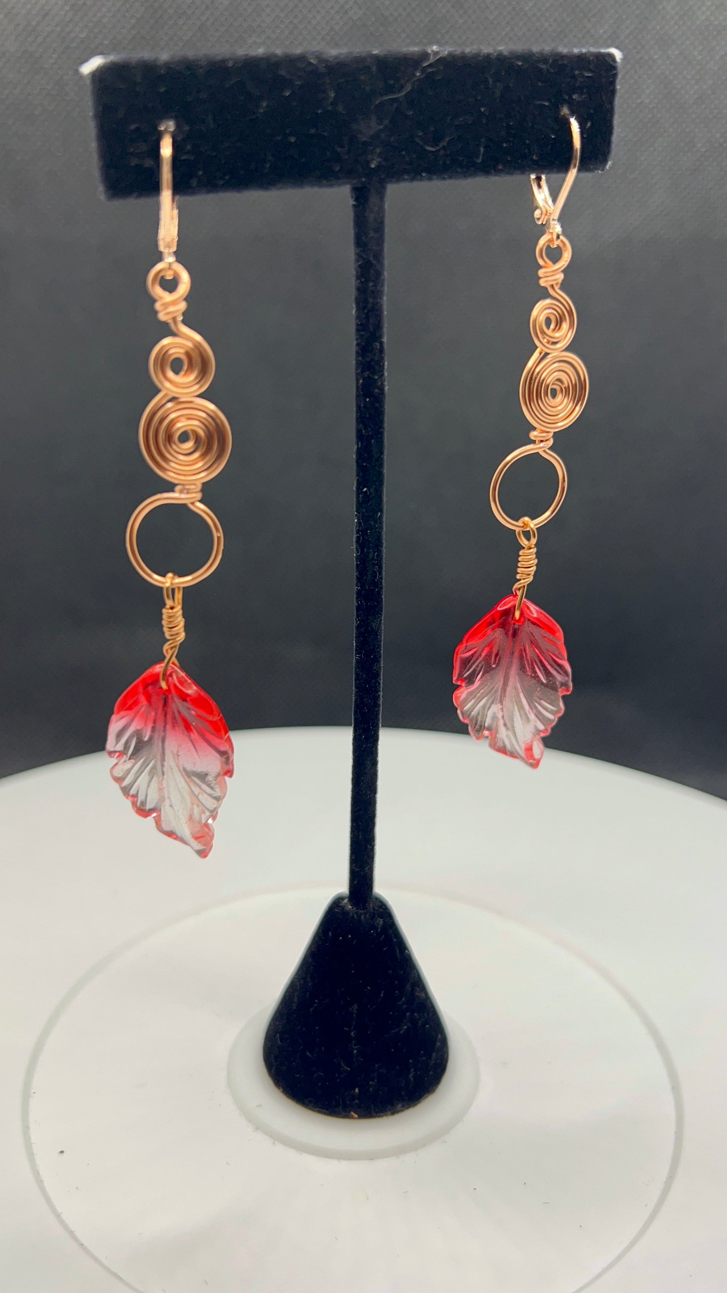 Copper Swirl and Red Hombre Leaf Earrings