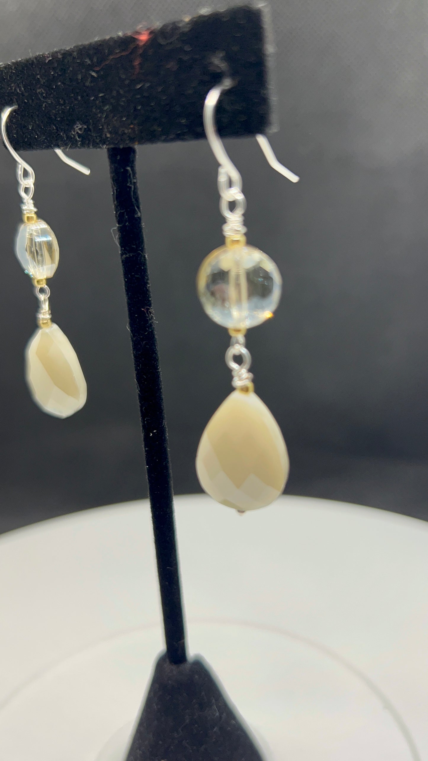 Cream Teardrop Crystal and Clear Crystal Earrings