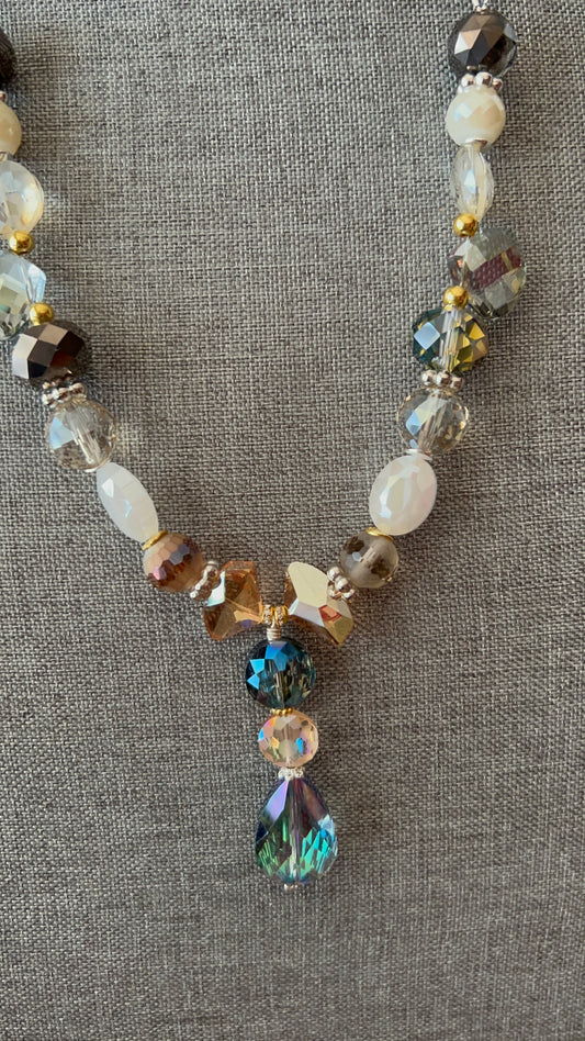 Multicolored Crystals with Silver and Chain Necklace with pendant