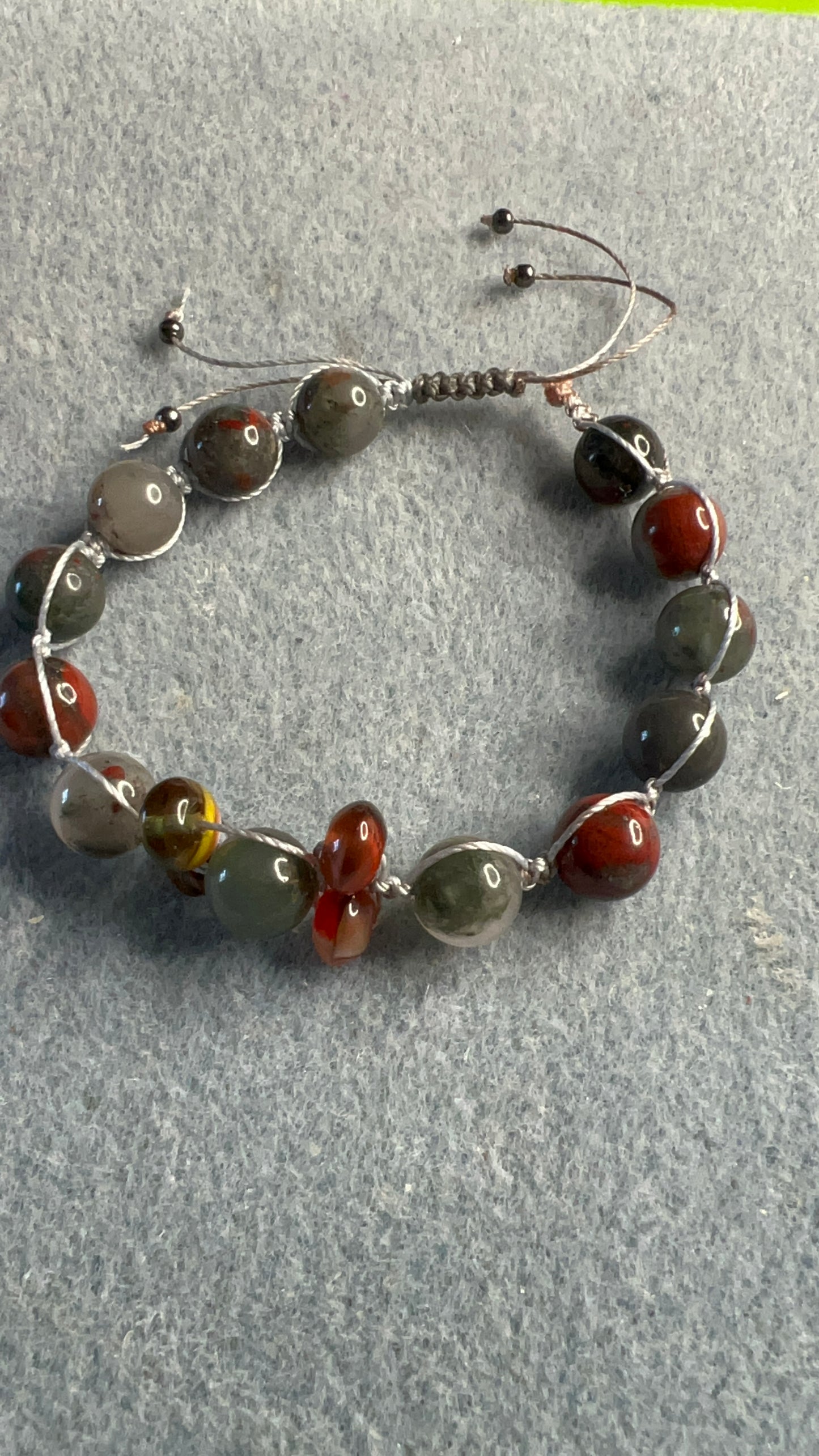 African Bloodstone and Czech Glass Adjustable Macrame' Bracelet