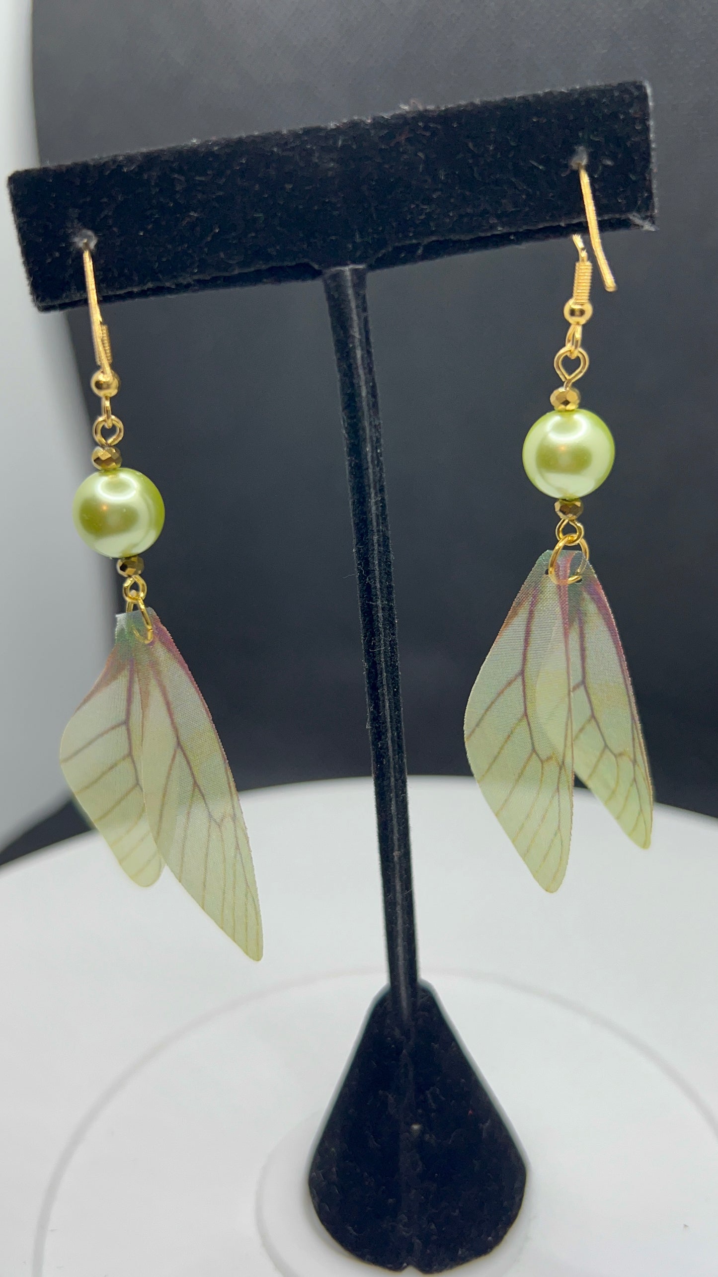 Pale Green Pearl with Wings Earrings