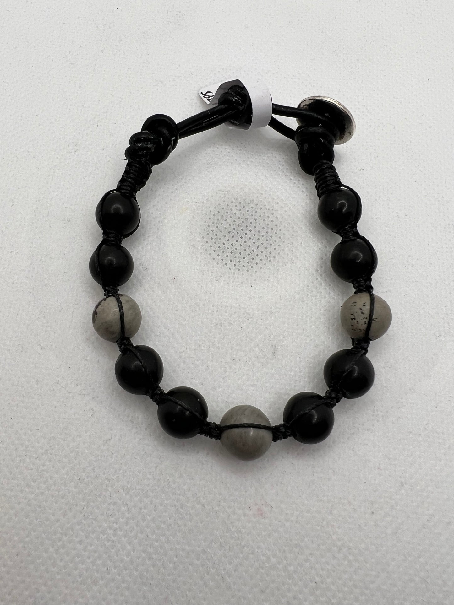 Black Jasper and Artistic Jasper Adjustable Leather Bracelet