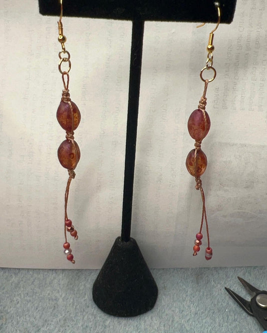 Dusty Rose and Matte Metalic Peacock Macrame Earrings