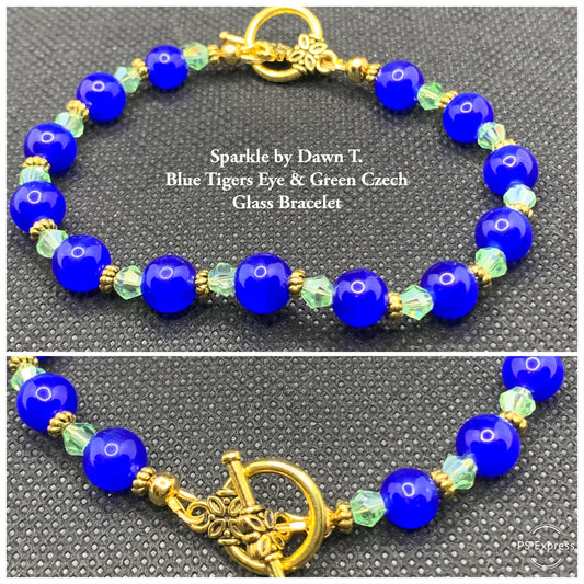 Blue Lapis Beads with Green Crystals on Gold