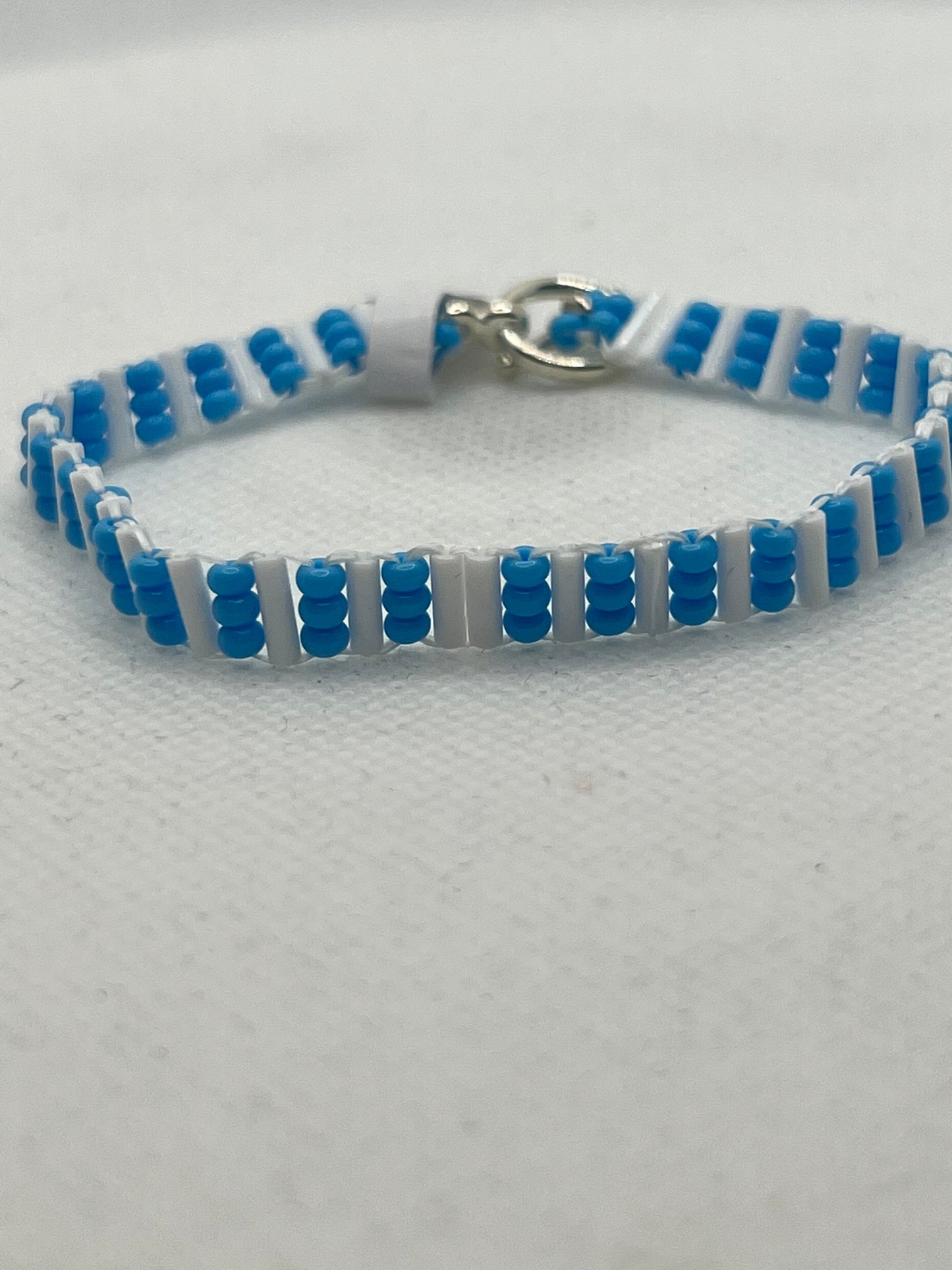 Carolina Blue and White Ladder Stitch Bracelet