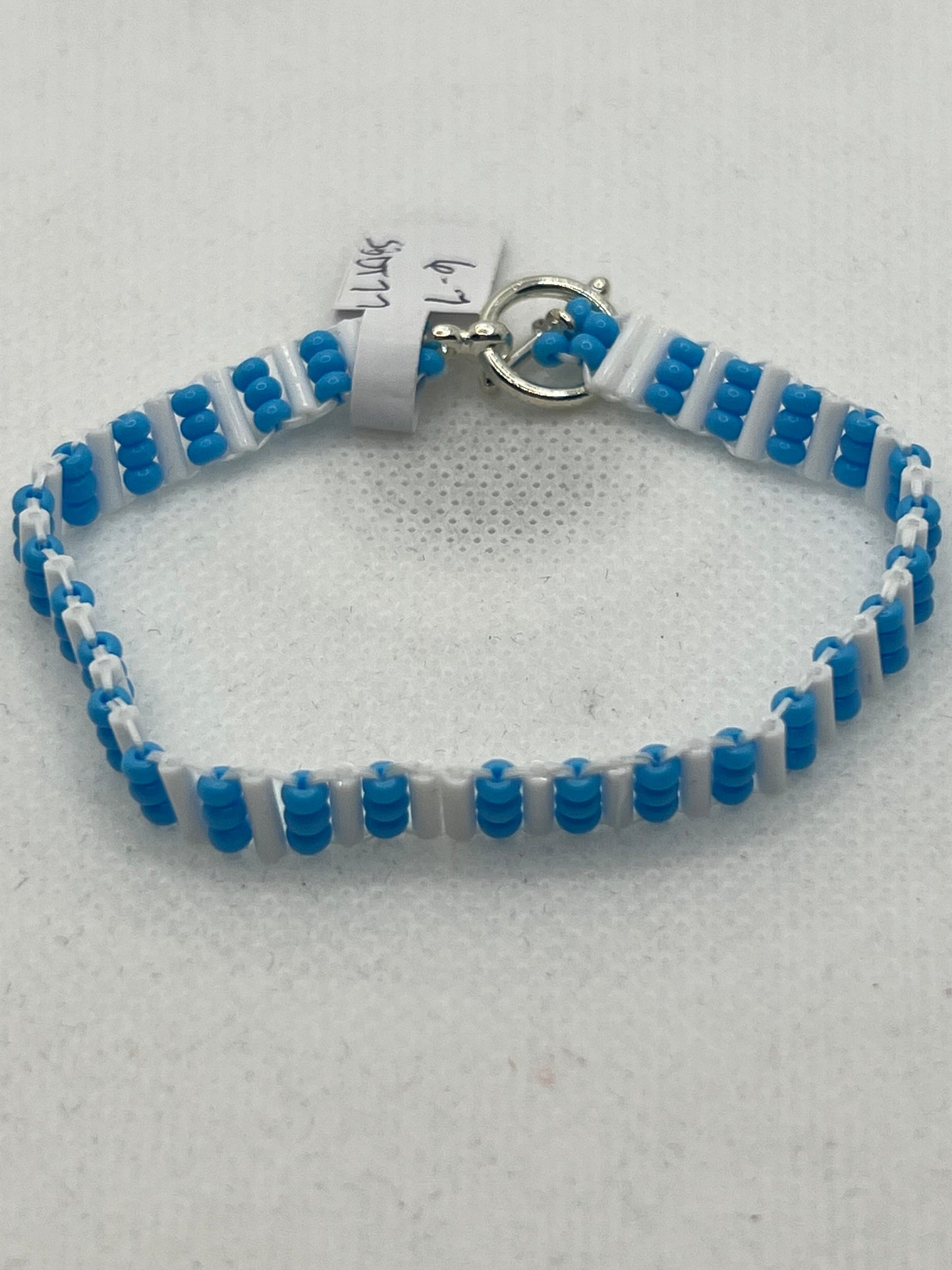 Carolina Blue and White Ladder Stitch Bracelet