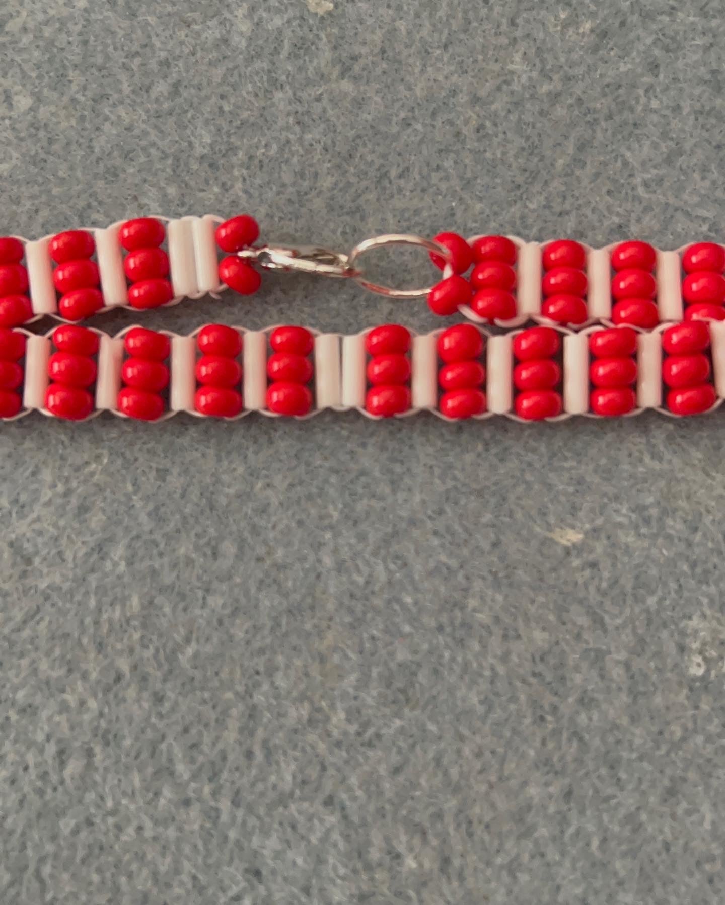 Red & White Ladder Stitch Bracelet