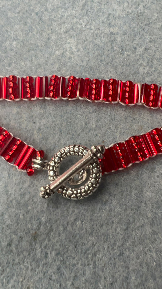 Ruby Red Ladder Stitch Bracelet