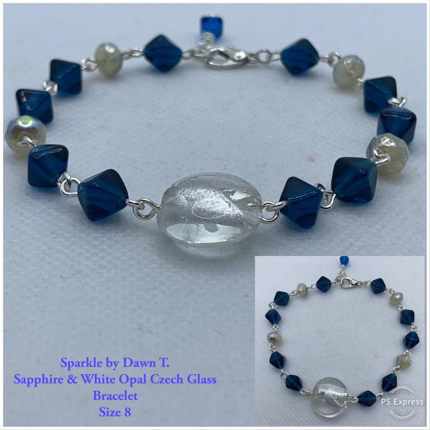 Blue and Crystal Bracelet with Oval Focal