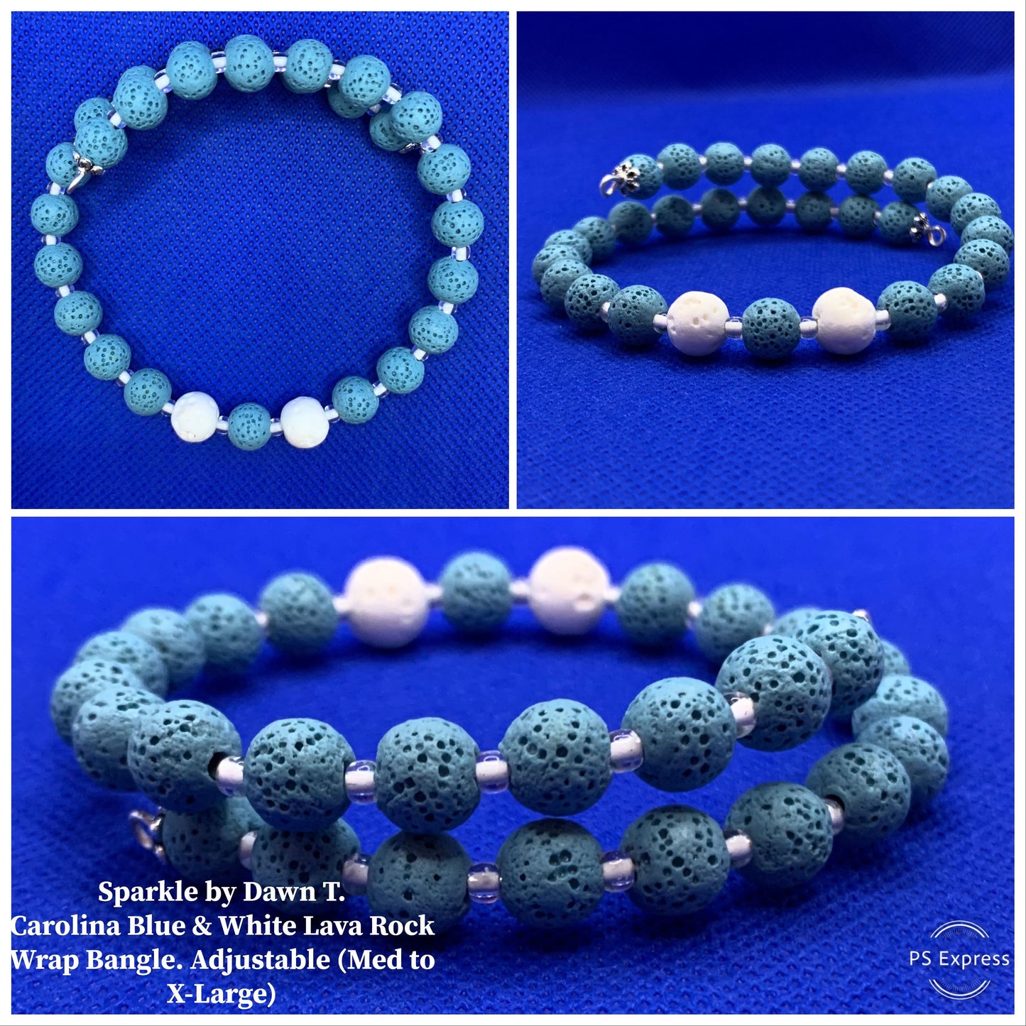 Blue and White Lava Bead Wrap Bracelet