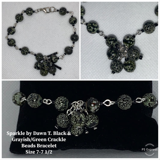 Black_Green Crackle Beaded Bracelet and Earrings