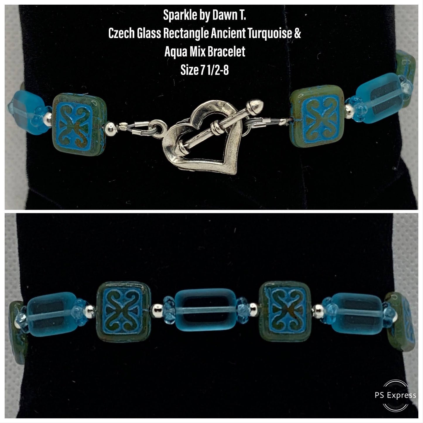 Turquoise Rectangle Czech Glass Beaded Bracelet and earrings