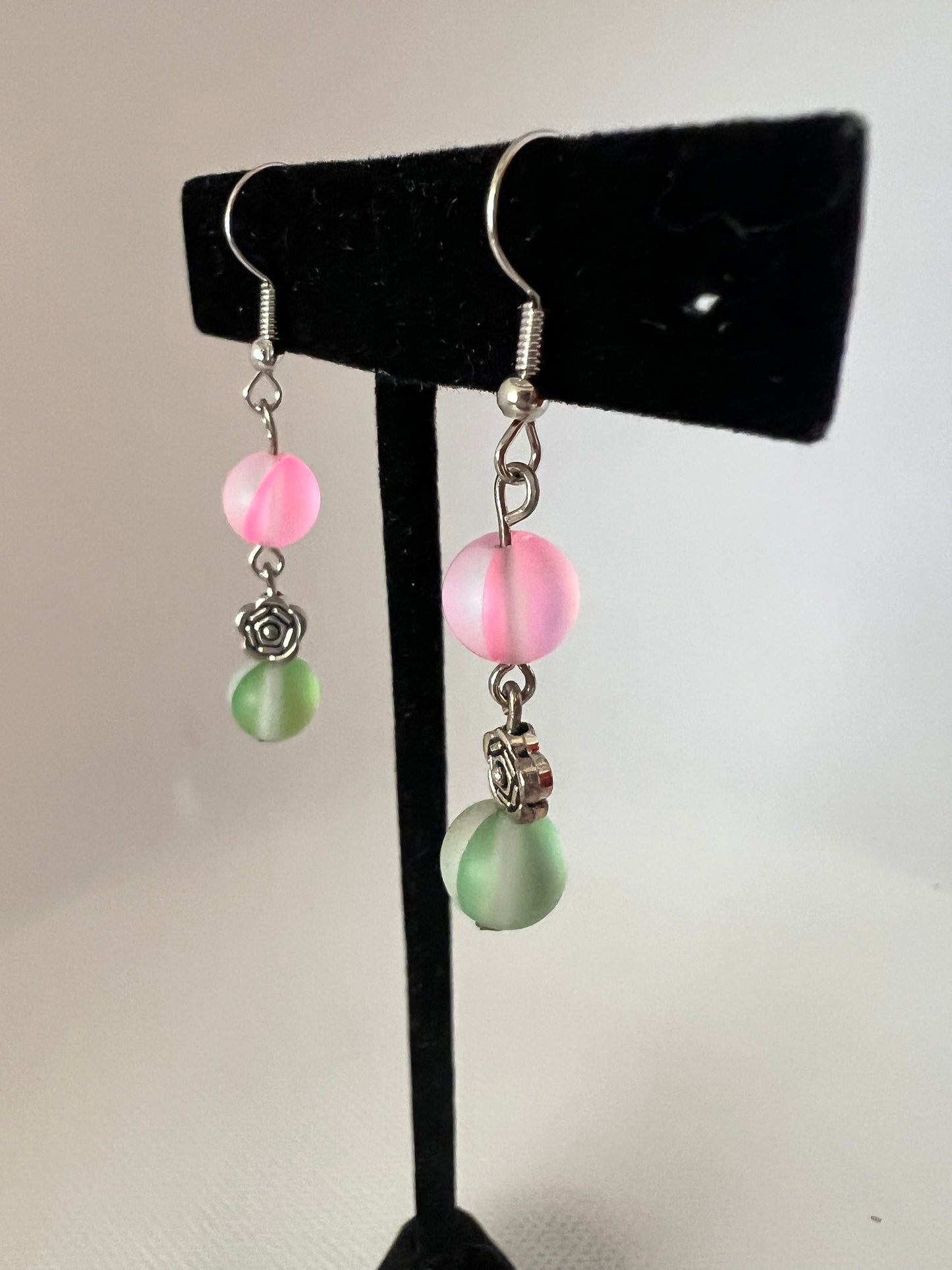 Pink and Green Mermaid Glass Earrings