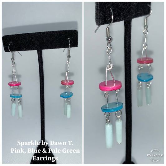 Fuchsia and Turquoise Disk with Aqua Dangles Earrings