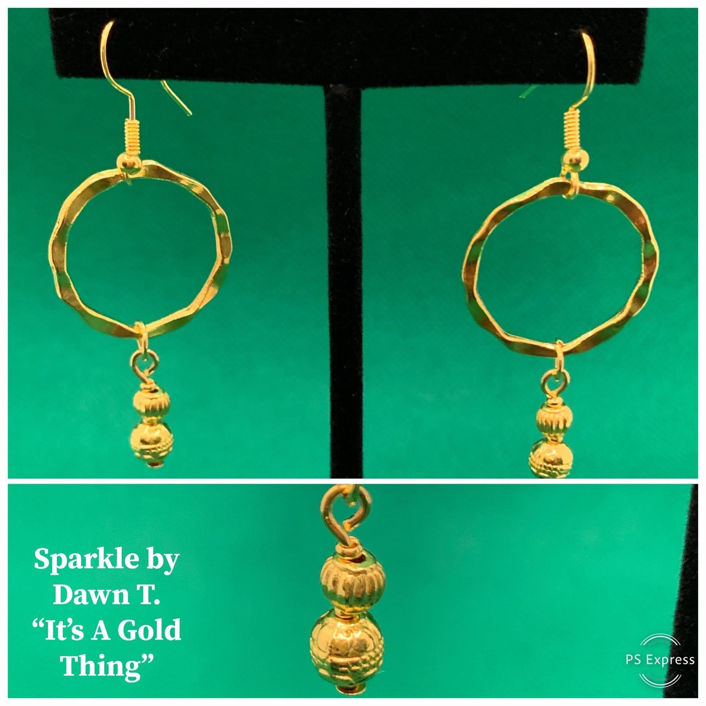 Gold textured ring with Beads Earrings