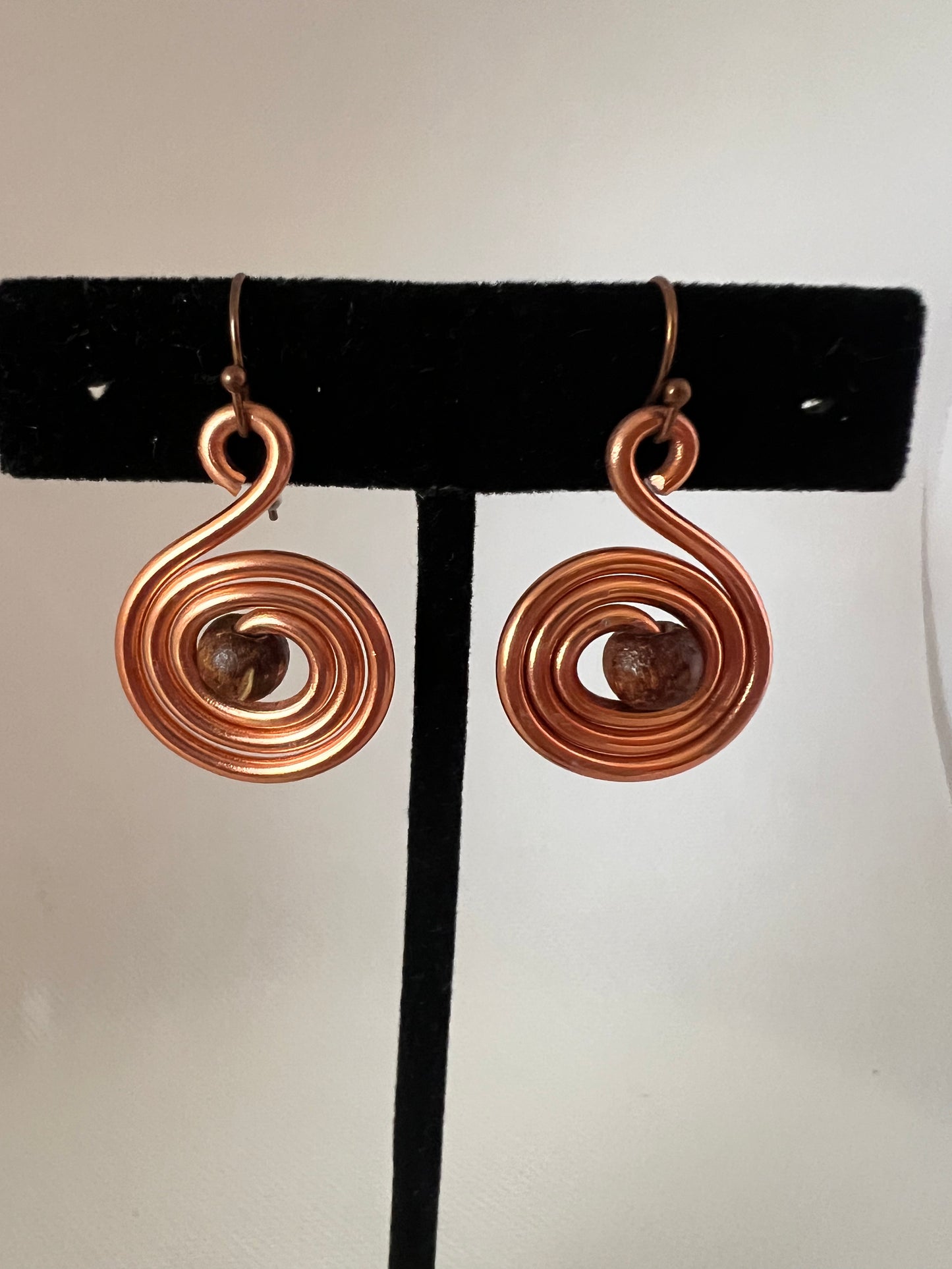 Copper Swirl with Wood Bead Earrings