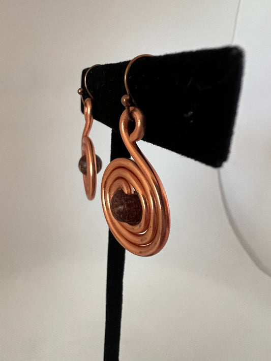 Copper Swirl with Wood Bead Earrings