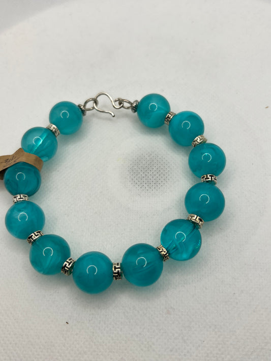 Large Turquoise Handmade Beads with Silver Spacers Bangle