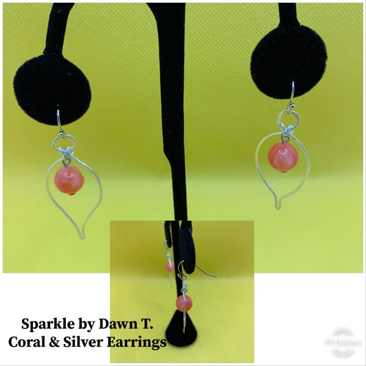 Hammered Silver Teardrop with Orange Beads Earrings