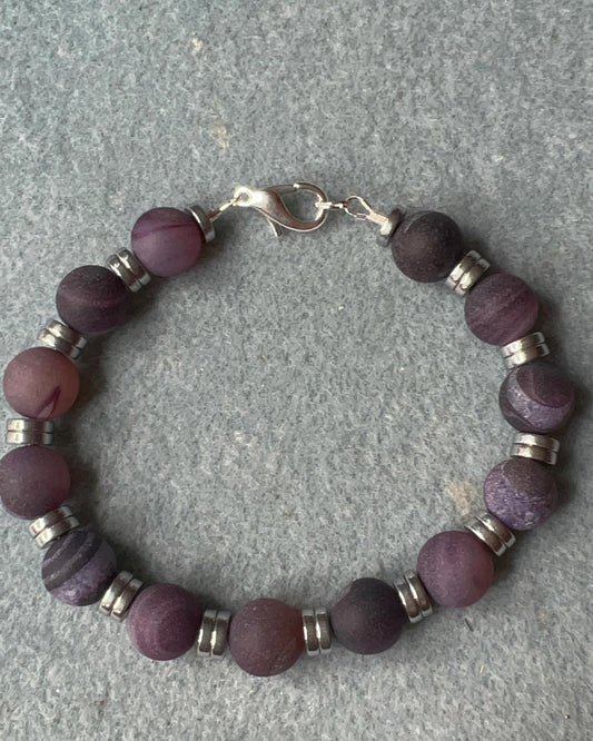 Purple Agate and Silver Bracelet with silver clasp