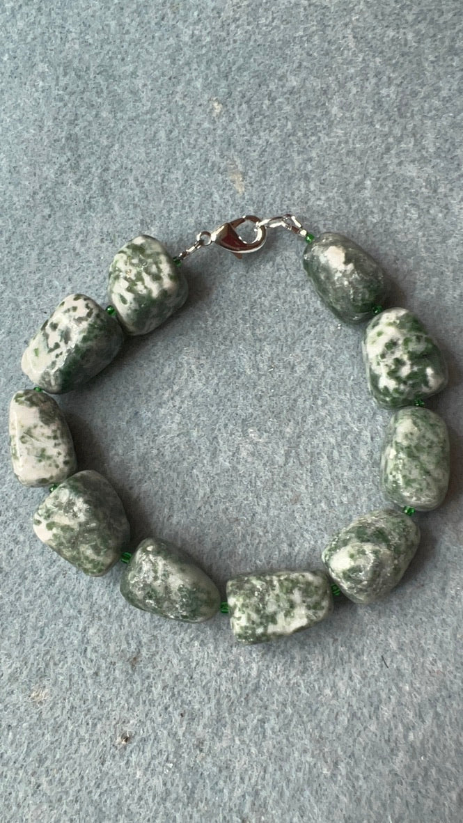 Chunky Green Speckled Gemstone Unisex Bracelet