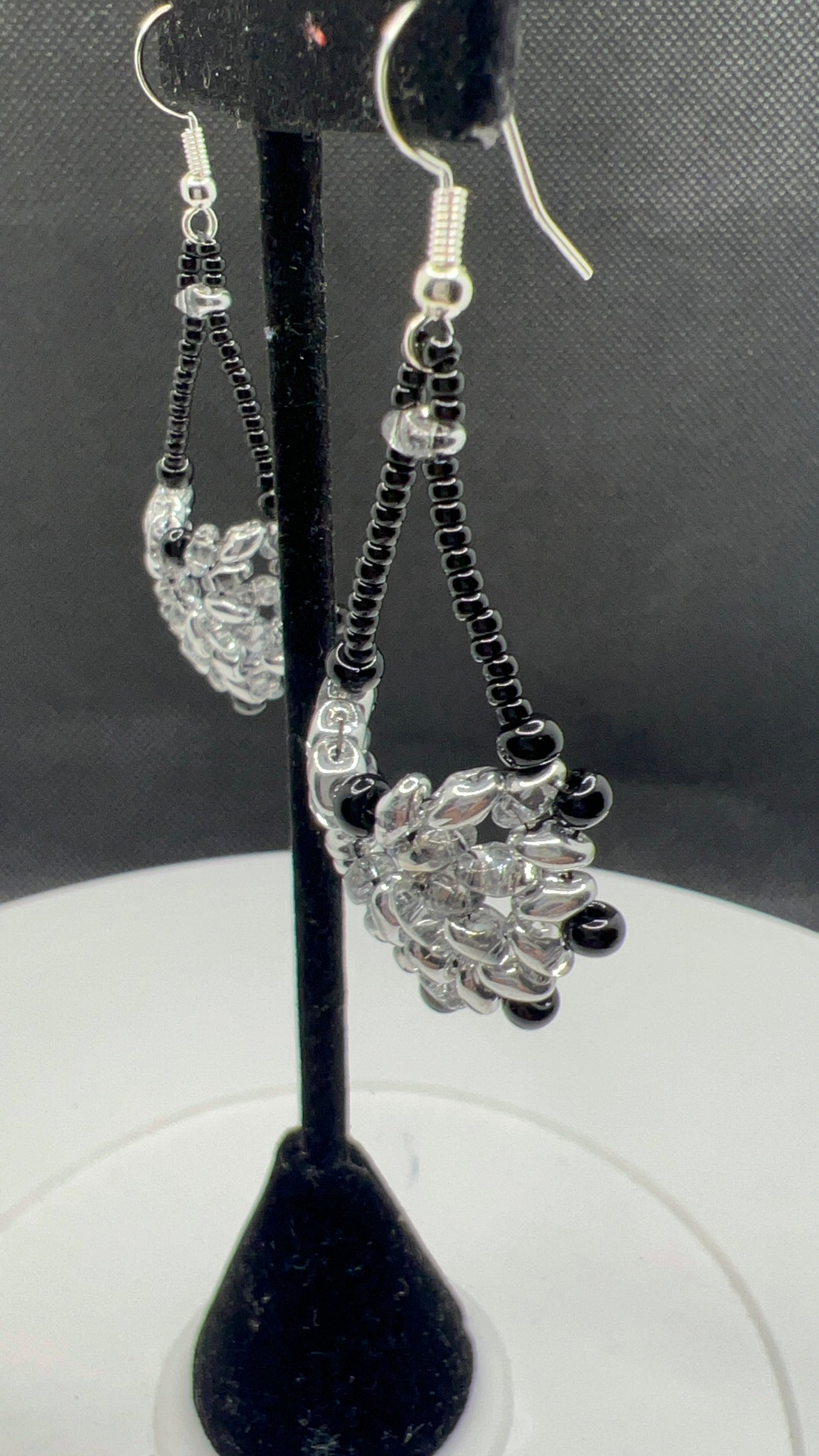 Black and Silver Fan Earrings